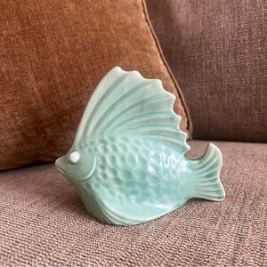 Vintage 1950’s Green Fish Decor sculpture with Ornate Dorsal Fin marked Japan